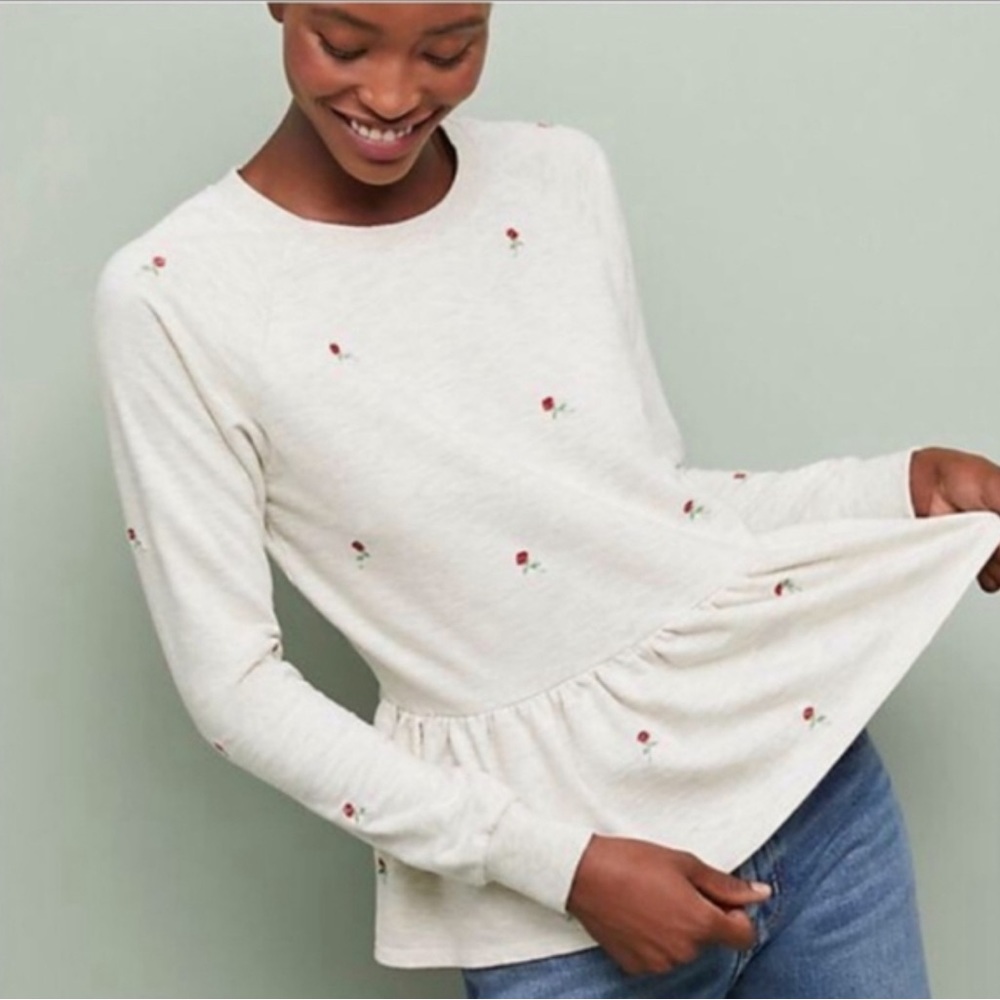 Anthropologie Rosebud Peplum Sweatshirt New T.La - Picture 2 of 7